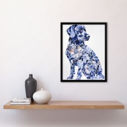 "Artery8 Elegant Labrador Flower Pattern Fur Dog Lover Framed Wall Art in Blue - Size: W12"" x H16""" - thumbnail 4