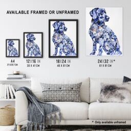 "Artery8 Elegant Labrador Flower Pattern Fur Dog Lover Framed Wall Art in Blue - Size: W12"" x H16""" - thumbnail 3