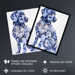 "Artery8 Elegant Labrador Flower Pattern Fur Dog Lover Framed Wall Art in Blue - Size: W12"" x H16""" - thumbnail 2