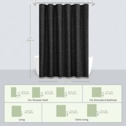 INHOUSOLU HOME DECOR Stylish Shower Curtain Tufted Textured Chevron Striped Tassel in Black - thumbnail 2