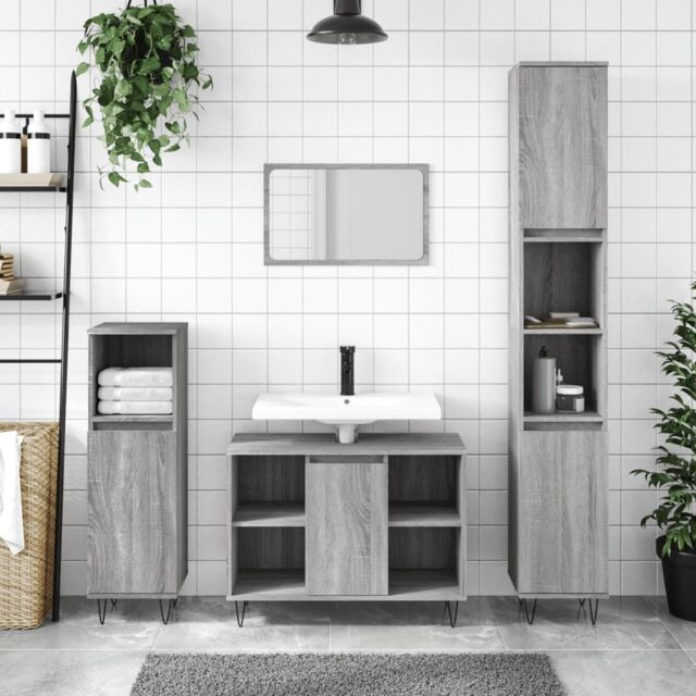 Berkfield Home 3 Piece Bathroom Furniture Set Grey Sonoma Engineered Wood - image 1