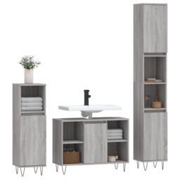 Berkfield Home 3 Piece Bathroom Furniture Set Grey Sonoma Engineered Wood - thumbnail 3
