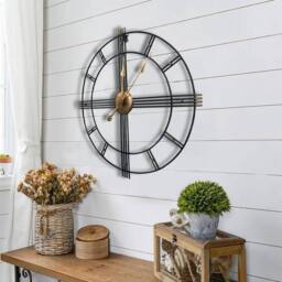 Hinsinc 60cm Gold Wall Clock Big Giant Large in Black - Size: 0.6m2 - thumbnail 5