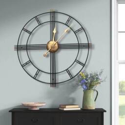 Hinsinc 60cm Gold Wall Clock Big Giant Large in Black - Size: 0.6m2 - thumbnail 4
