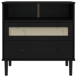 Berkfield Home Sideboard SENJA Rattan Look Black 80x40x80 cm Solid Wood Pine - Size: 80 x 40 x 80 cm - thumbnail 5