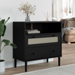 Berkfield Home Sideboard SENJA Rattan Look Black 80x40x80 cm Solid Wood Pine - Size: 80 x 40 x 80 cm
