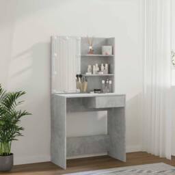 Berkfield Home White Dressing Table with LED Concrete Grey 74.5x40x141 cm - thumbnail 5