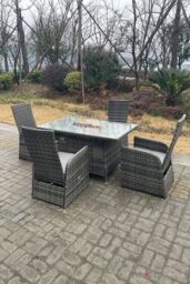 Fimous Rattan Gas Fire Pit Oblong Dining Table Gas Heater Adjustable Chair & Table Set 4 Seat in Dark Grey - thumbnail 3