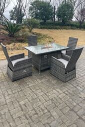 Fimous Rattan Gas Fire Pit Oblong Dining Table Gas Heater Adjustable Chair & Table Set 4 Seat in Dark Grey - thumbnail 6