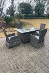 Fimous Rattan Gas Fire Pit Oblong Dining Table Gas Heater Adjustable Chair & Table Set 4 Seat in Dark Grey - thumbnail 2
