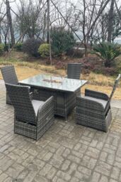 Fimous Rattan Gas Fire Pit Oblong Dining Table Gas Heater Adjustable Chair & Table Set 4 Seat in Dark Grey - thumbnail 4