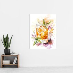 "Artery8 Whiskey Smash Blue Basil Cocktail Bar Watercolour Wall Art Print in Orange - Size: W24"" x H32""" - thumbnail 4