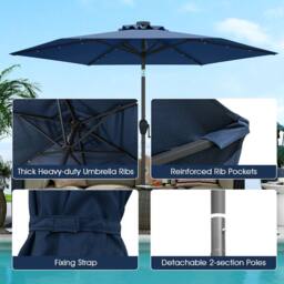 Costway 230 cm Solar Powered Patio Umbrella Heavy Duty Market Umbrella in Blue - thumbnail 7