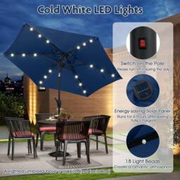Costway 230 cm Solar Powered Patio Umbrella Heavy Duty Market Umbrella in Blue - thumbnail 5