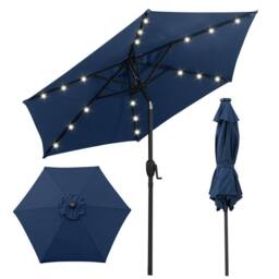 Costway 230 cm Solar Powered Patio Umbrella Heavy Duty Market Umbrella in Blue - thumbnail 1