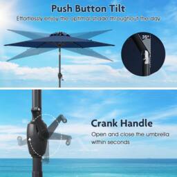 Costway 230 cm Solar Powered Patio Umbrella Heavy Duty Market Umbrella in Blue - thumbnail 2