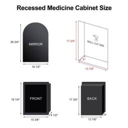 KEEPREAPER Brushed Black Arch Bathroom Mirror Cabinet 42x68cm Wall Mounted - Size: 42x68 cm - thumbnail 3