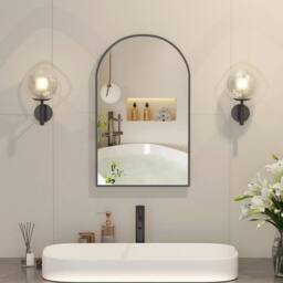 KEEPREAPER Brushed Black Arch Bathroom Mirror Cabinet 42x68cm Wall Mounted - Size: 42x68 cm - thumbnail 8