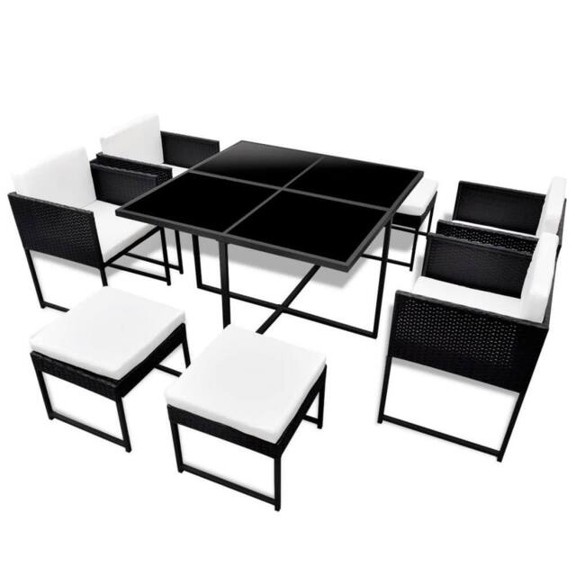 Berkfield Home 9 Piece Outdoor Dining Set with Cushions Poly Rattan Black - image 1