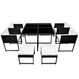 Berkfield Home 9 Piece Outdoor Dining Set with Cushions Poly Rattan Black - thumbnail 3