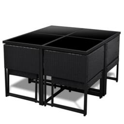 Berkfield Home 9 Piece Outdoor Dining Set with Cushions Poly Rattan Black - thumbnail 4