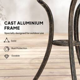 OUTSUNNY Outdoor Bistro Set Cast Aluminium Patio Furniture for 2, Brown in Bronze - thumbnail 6