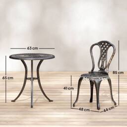 OUTSUNNY Outdoor Bistro Set Cast Aluminium Patio Furniture for 2, Brown in Bronze - thumbnail 3