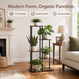 Kelvenix 5Tier Wood Metal Plant Stand Corner Flower Shelf in Brown - thumbnail 3
