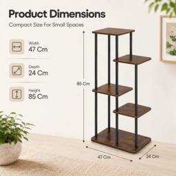 Kelvenix 5Tier Wood Metal Plant Stand Corner Flower Shelf in Brown - thumbnail 2