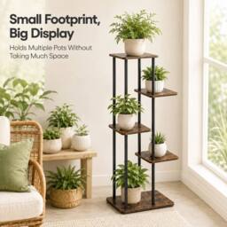 Kelvenix 5Tier Wood Metal Plant Stand Corner Flower Shelf in Brown - thumbnail 4