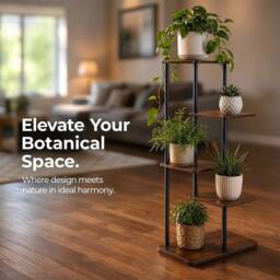 Kelvenix 5Tier Wood Metal Plant Stand Corner Flower Shelf in Brown - thumbnail 5