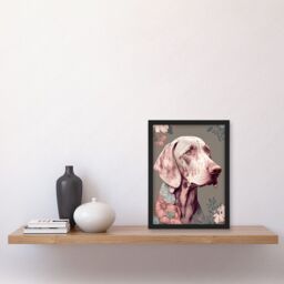 Artery8 Weimaraner Dog Portrait with Flower Patterns Modern Detailed Illustration Artwork Framed Wall Art Print A4 in Black - thumbnail 2