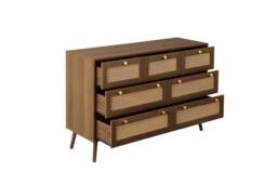 Birlea Walnut Chest of 7 Drawers Rattan Croxley Mid Century Modern - thumbnail 6