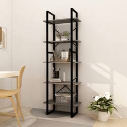 Berkfield Home 5-Tier Book Cabinet Grey 60x30x175 cm Pinewood - Size: 60 x 30 x 175 cm - thumbnail 2