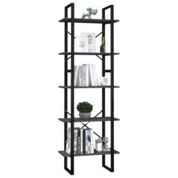 Berkfield Home 5-Tier Book Cabinet Grey 60x30x175 cm Pinewood - Size: 60 x 30 x 175 cm - thumbnail 3