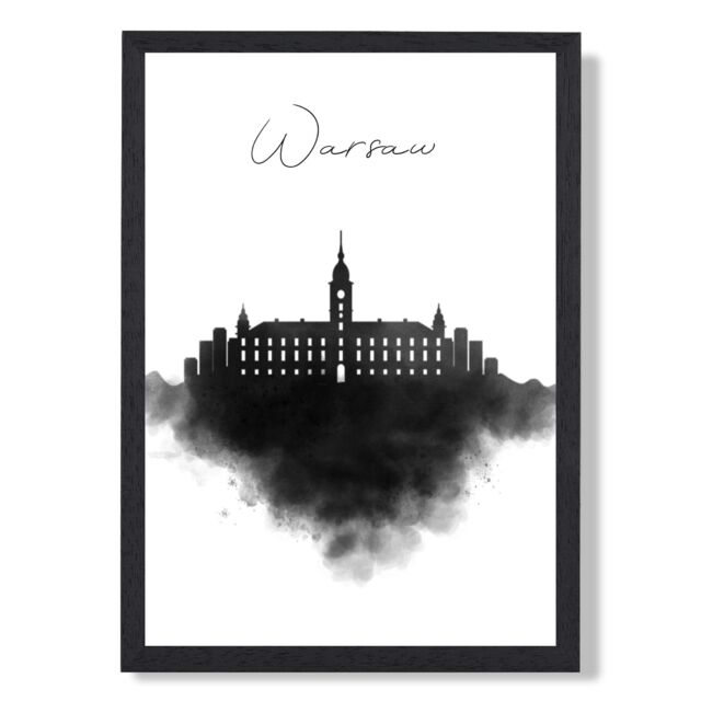 ARTZE Warsaw Watercolour Skyline City Framed Print SIZE: A4 with Black Frame - Size: A2 - image 1