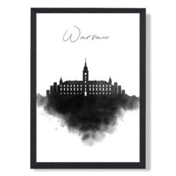 ARTZE Warsaw Watercolour Skyline City Framed Print SIZE: A4 with Black Frame - Size: A2 - thumbnail 1
