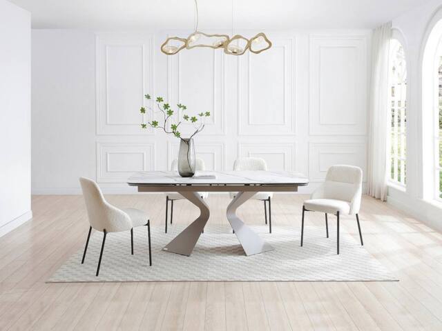 Vente-unique Extendable Dining Table for 6 To 10 People In Ceramic, Tempered Glass in Taupe - image 1