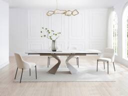 Vente-unique Extendable Dining Table for 6 To 10 People In Ceramic, Tempered Glass in Taupe - thumbnail 4