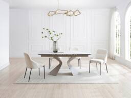 Vente-unique Extendable Dining Table for 6 To 10 People In Ceramic, Tempered Glass in Taupe
