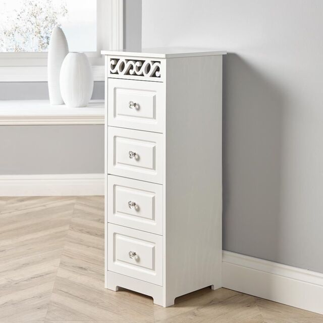 Home Source Storage Cabinet 4 Drawers Hallway White Crystal Handles Wooden Painted - image 1