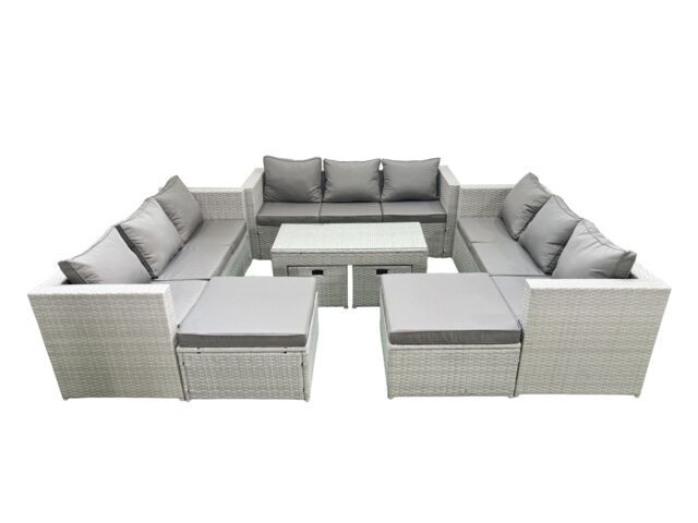 Fimous Outdoor Rattan Garden Furniture Set with Grey Cushions Luxury 13 Seater with Coffee Table For Conservatory, Patio in Light Grey - image 1