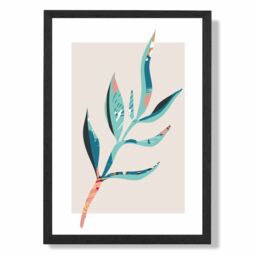 ARTZE Papyrus Leaf Blue & Pink Boho Botanical Framed Print SIZE: A4 with Black Frame in Mid Blue - thumbnail 1