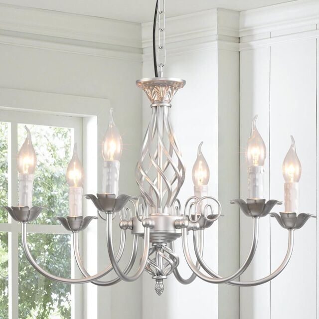 Garwarm Silver Vintage Iron Chandelier, 6 Lights Farmhouse Pendant Light - image 1