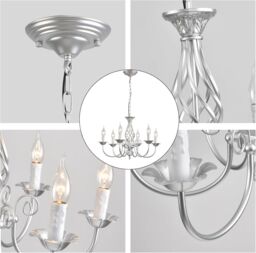 Garwarm Silver Vintage Iron Chandelier, 6 Lights Farmhouse Pendant Light - thumbnail 5