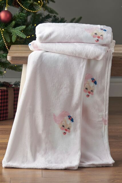 Catherine Lansfield 'Vintage Christmas Santa' Cosy Fleece Blanket Throw in Pink - Size: 130 cm x 170 cm - image 1