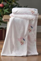 Catherine Lansfield 'Vintage Christmas Santa' Cosy Fleece Blanket Throw in Pink - Size: 130 cm x 170 cm