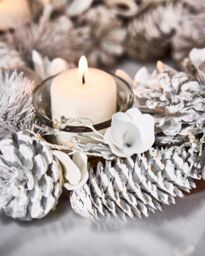 Dibor Set of 2 White Frosted Round Table Centrepiece Christmas Decoration Candle Holders Tealight Holder 30cm - Size: 2 Pack - thumbnail 4