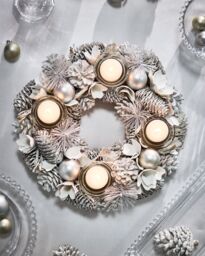 Dibor Set of 2 White Frosted Round Table Centrepiece Christmas Decoration Candle Holders Tealight Holder 30cm - Size: 2 Pack - thumbnail 3
