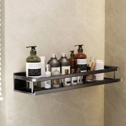 KORVIXA 40CM Bathroom Storage Shelf Wall-Mounted in Black - thumbnail 5